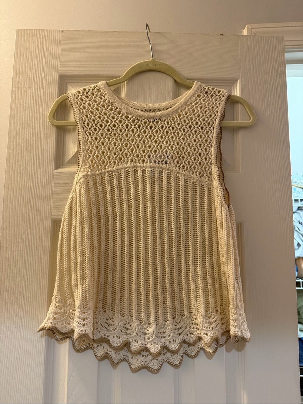 American Eagle Outfitters Cream Crochet Knit Sleeveless Tank